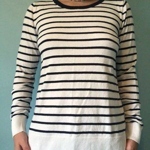 White and Navy Blue Striped Sweater